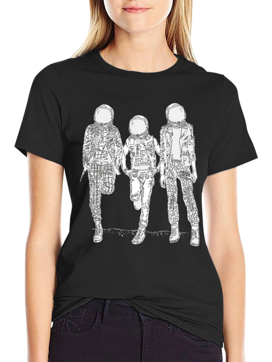 Camiseta Negra con Diseño de Astronautas