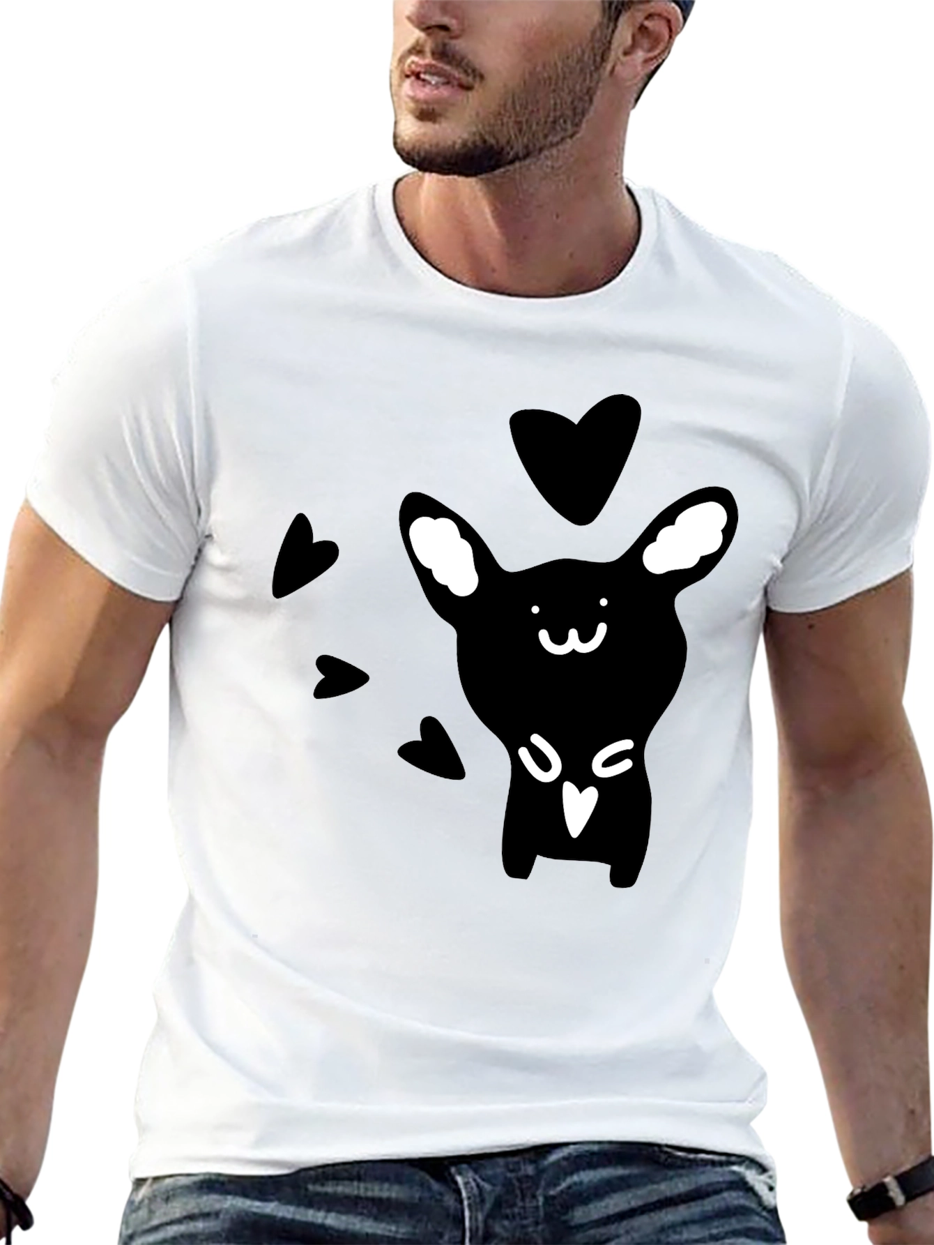 Camiseta Negra Conejito Corazones