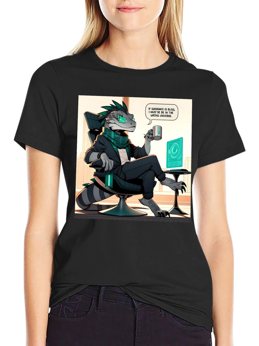 Camiseta Negra con Diseño de Lagarto Oficinista