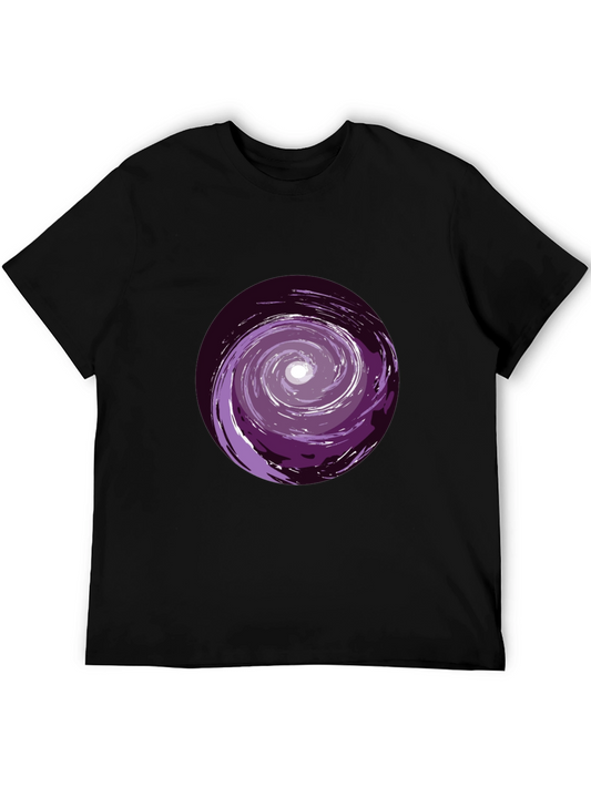 Camiseta Negra con Espiral Morado Abstracto