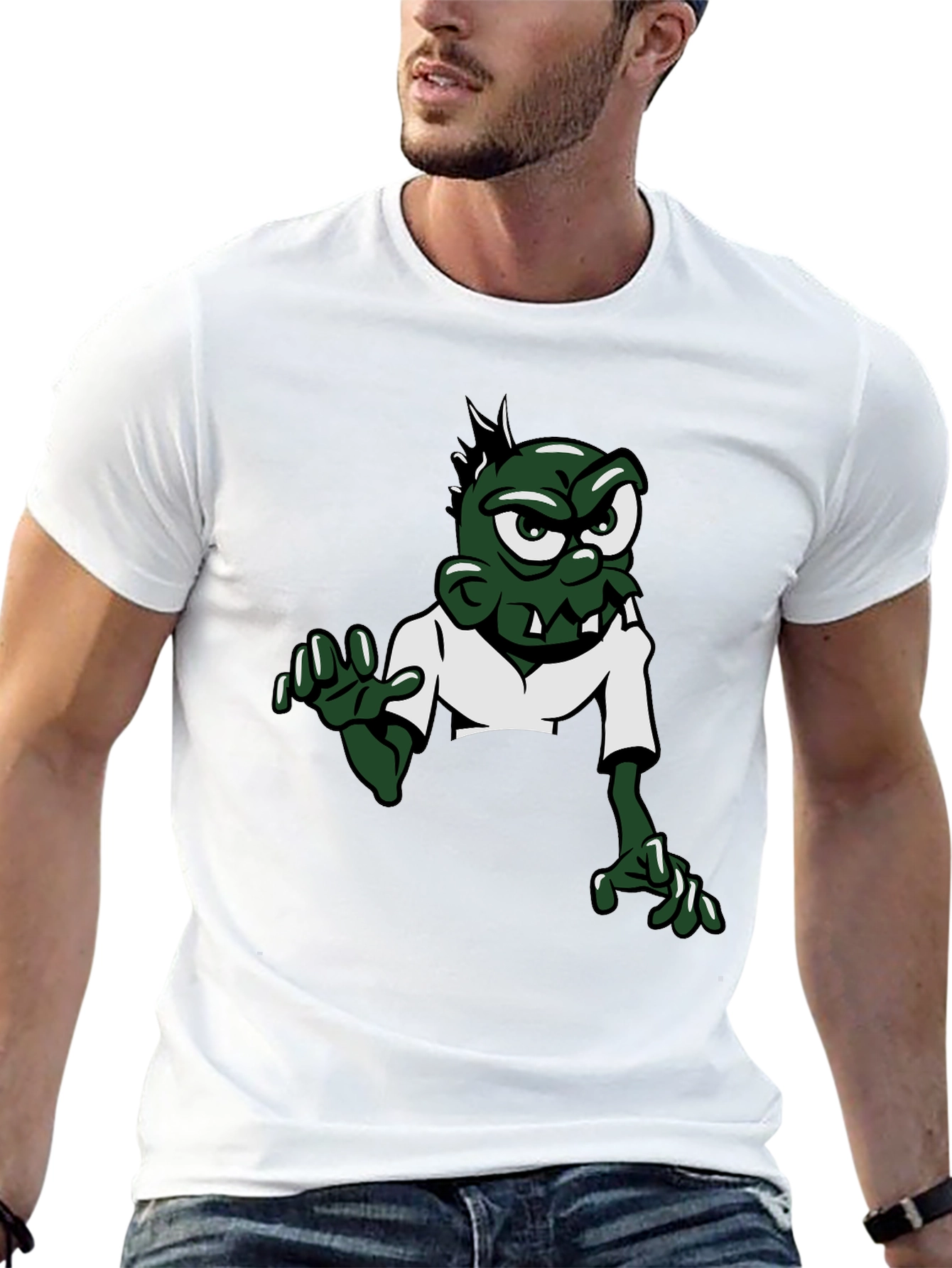 Camiseta Negra con Diseño de Zombie Divertido