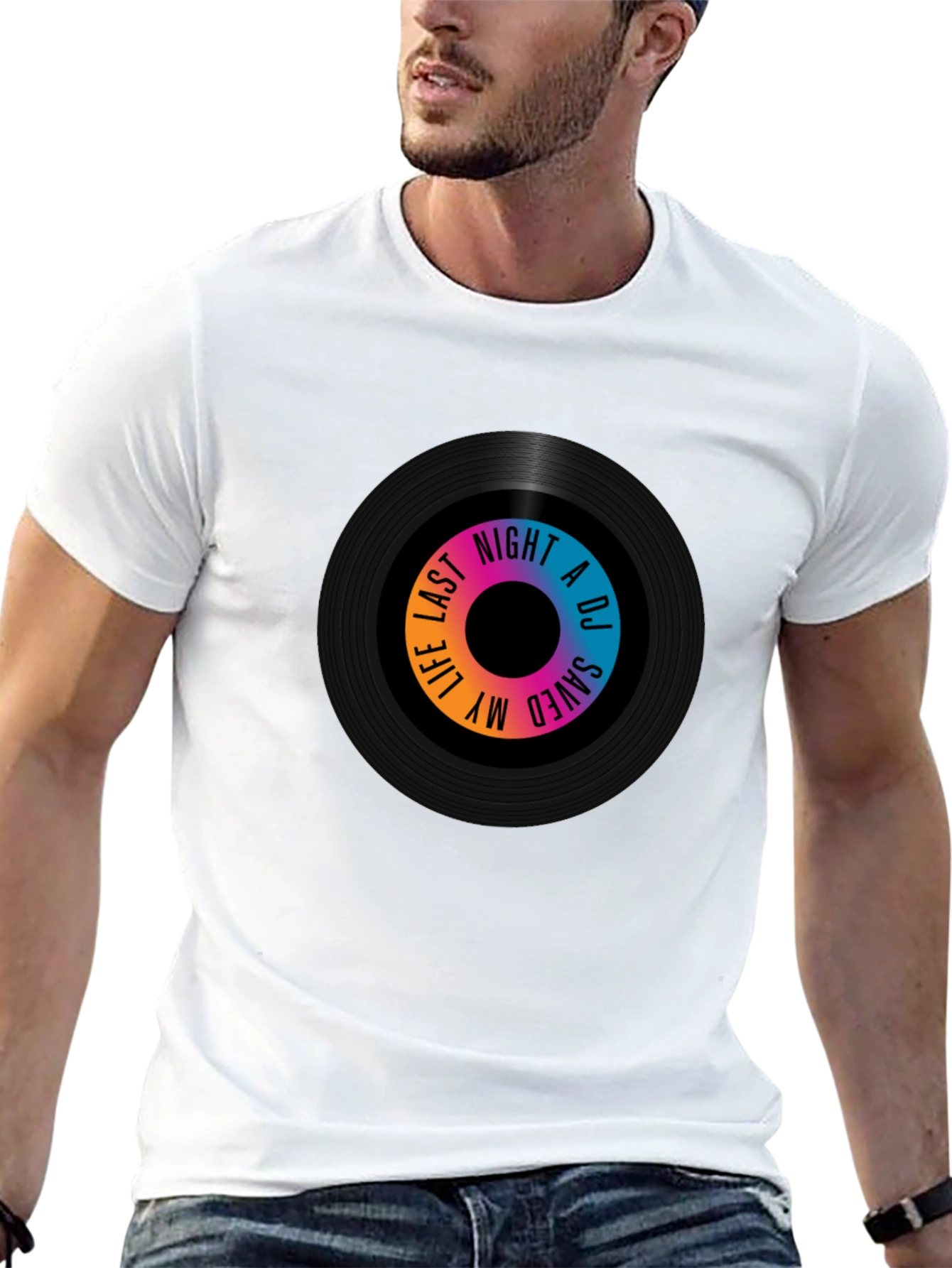 Camiseta Negra con Diseño de Vinilo Musical