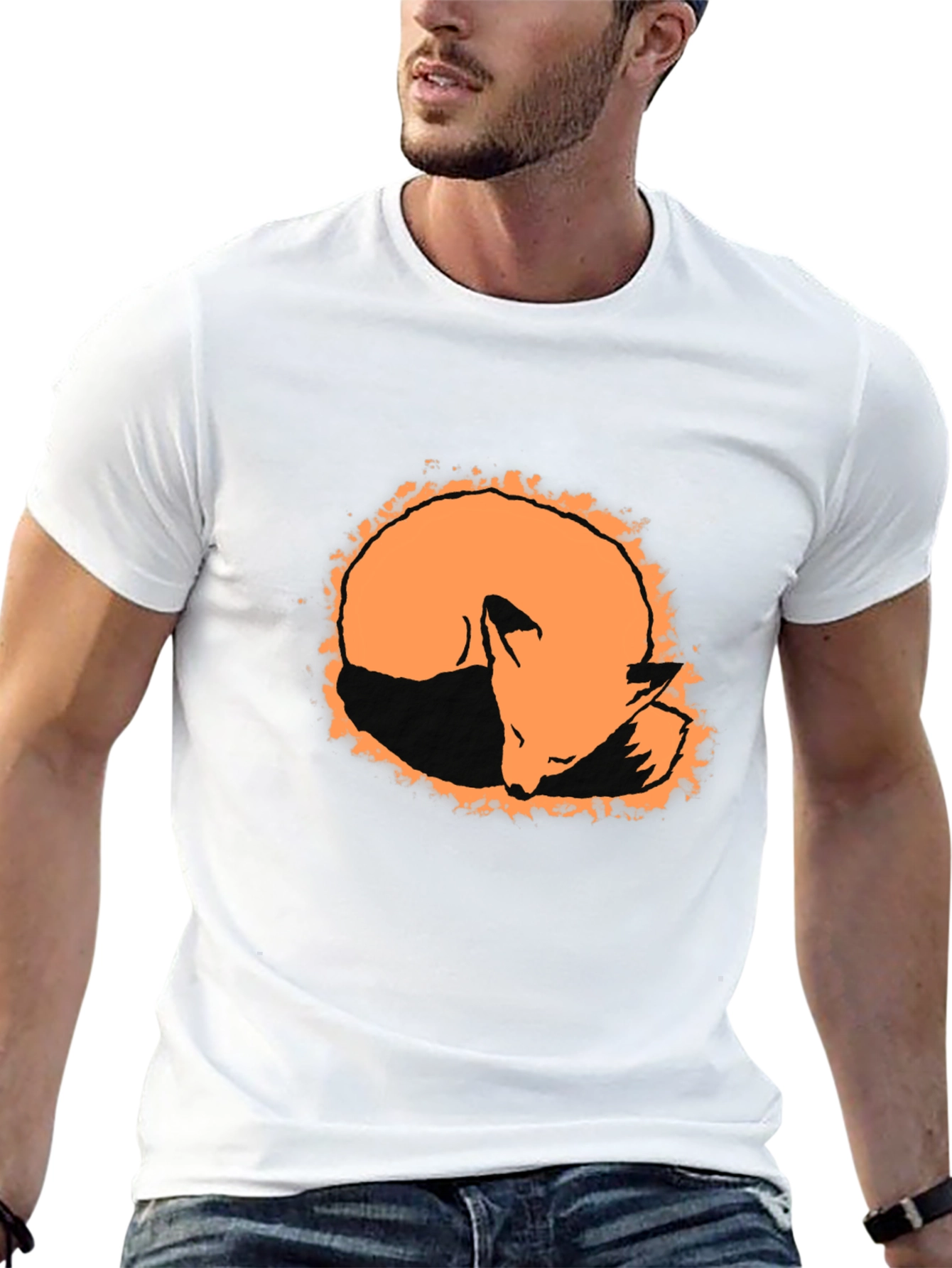 Camiseta Negra con Diseño de Zorro Naranja