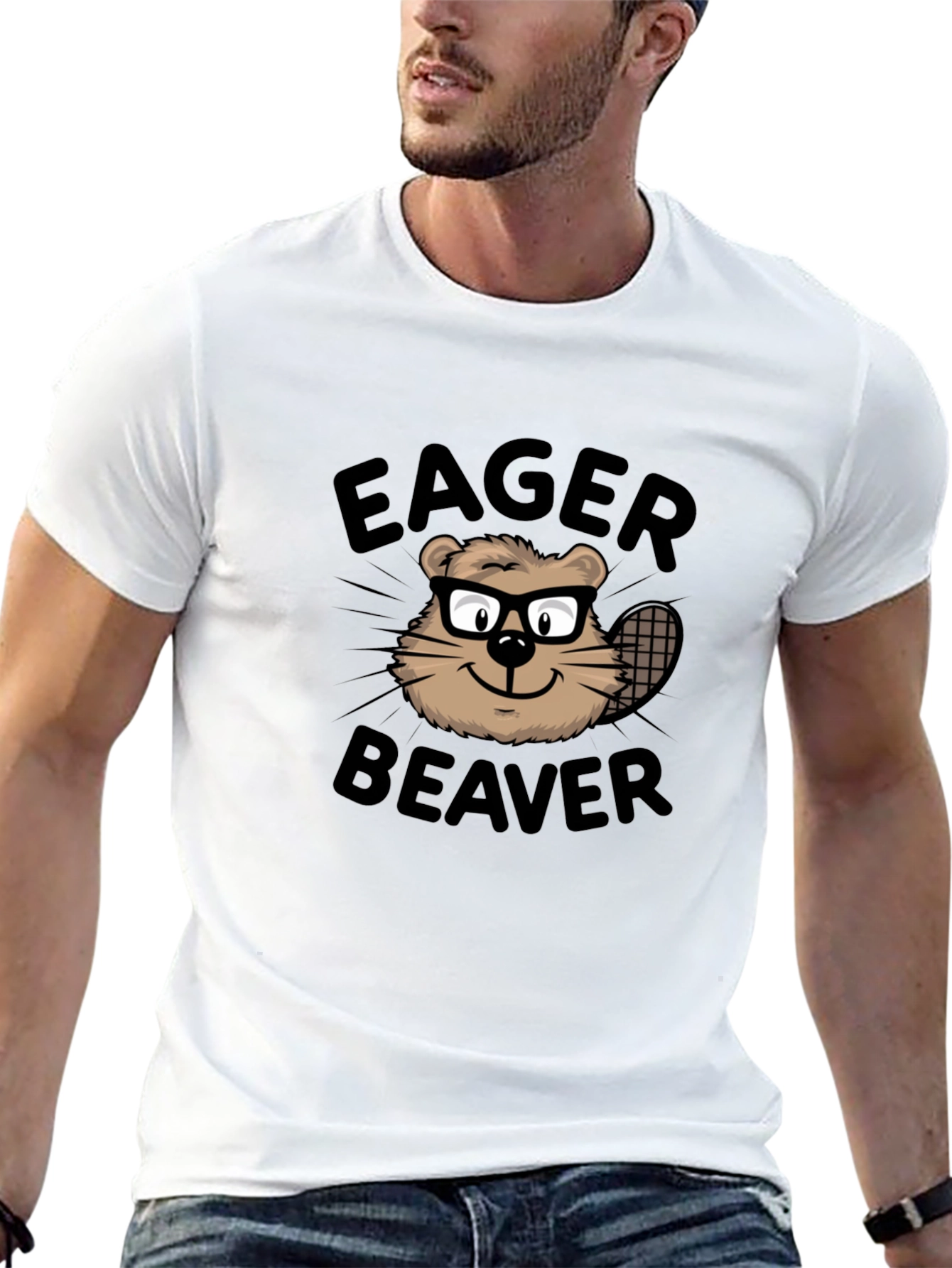 Camiseta Negra Eager Beaver con Diseño Divertido