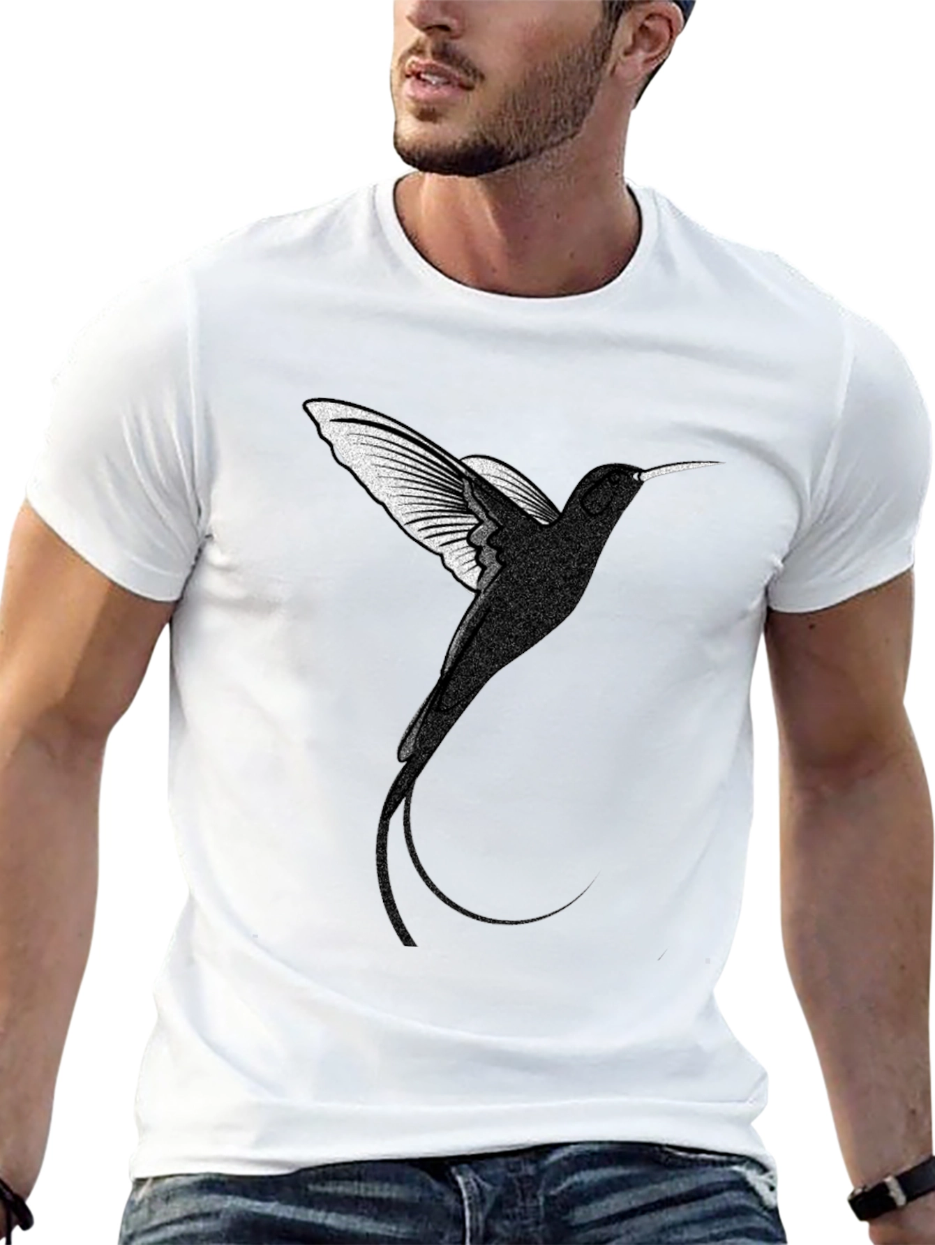 Camiseta Negra con Diseño de Colibrí