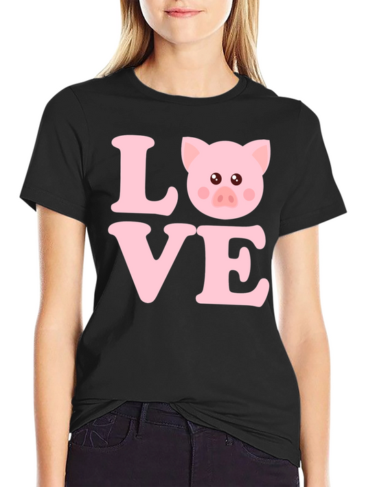Camiseta Negra con Diseño LOVE PIG