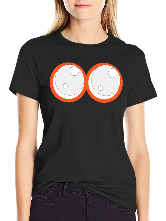 Camiseta Negra con Ojos de Dibujos Animados Naranja