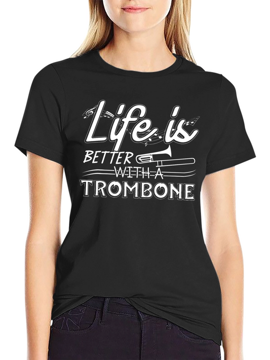 Camiseta Negra La Vida es Mejor con un Trombón