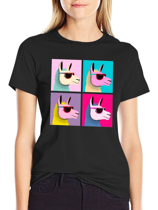 Camiseta Negra con Diseño de Llamas Pop Art