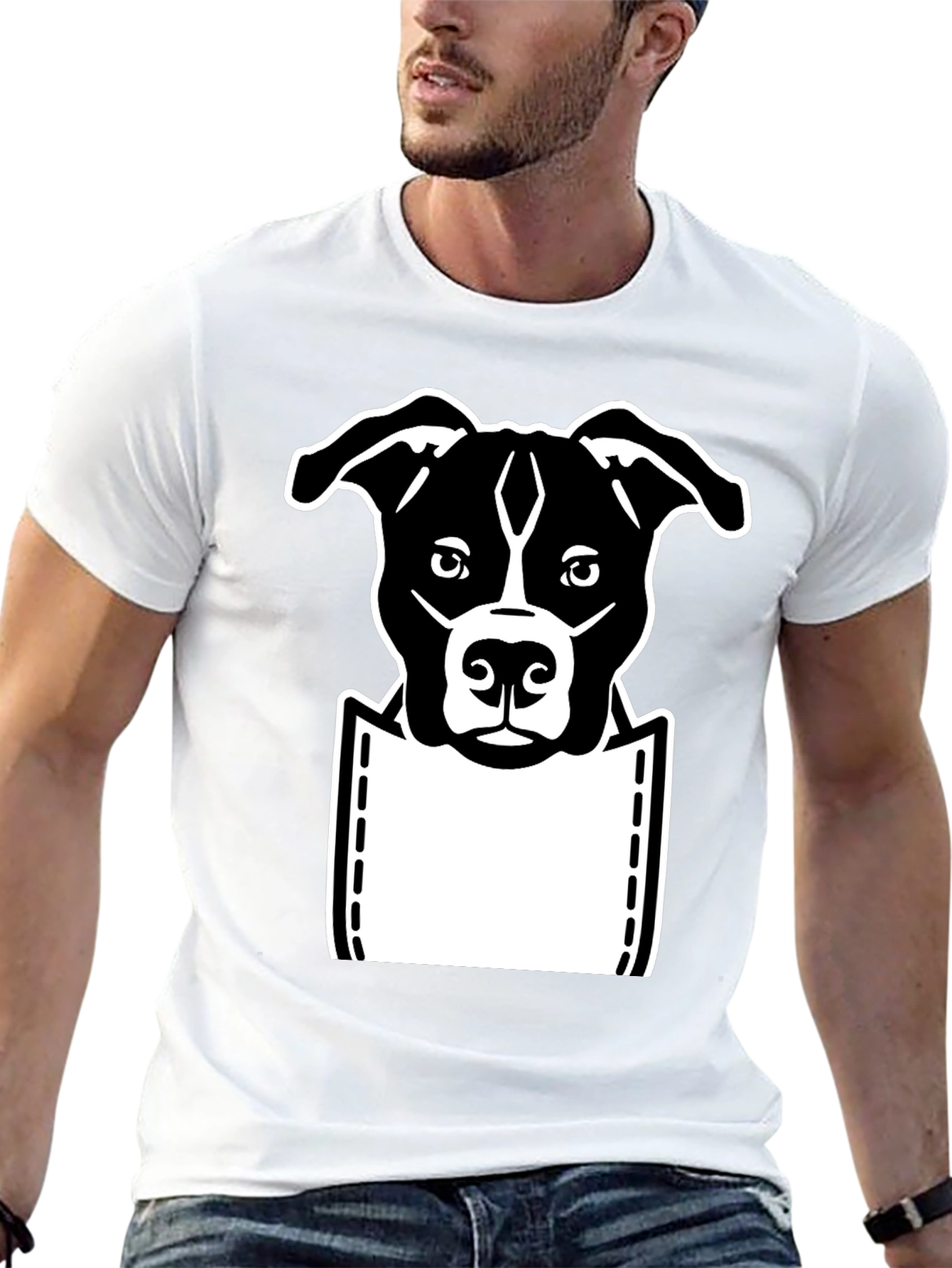 Camiseta Negra con Diseño de Perro en Bolsillo