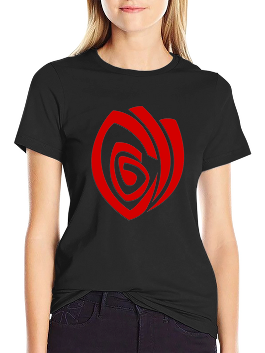 Camiseta Negra con Diseño Abstracto Rojo