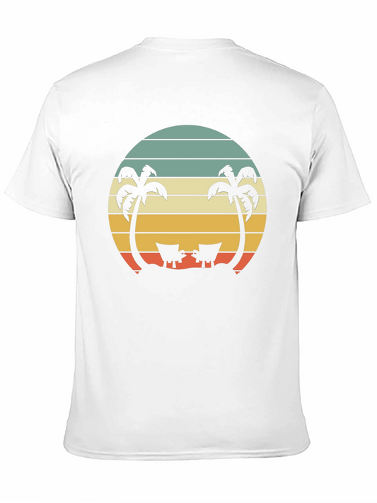 Camiseta Negra con Diseño Retro de Playa y Palmeras