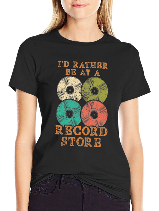 Camiseta Negra con Diseño de Vinilos Retro
