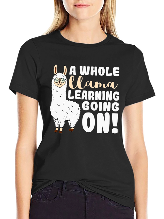 Camiseta Negra Divertida Llama Aprendiendo