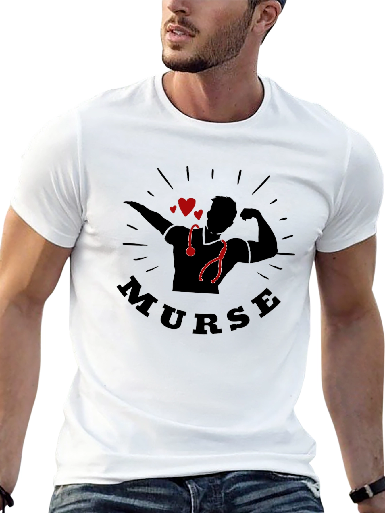 Camiseta Negra Murse para Hombre - Diseño Enfermero Musculoso