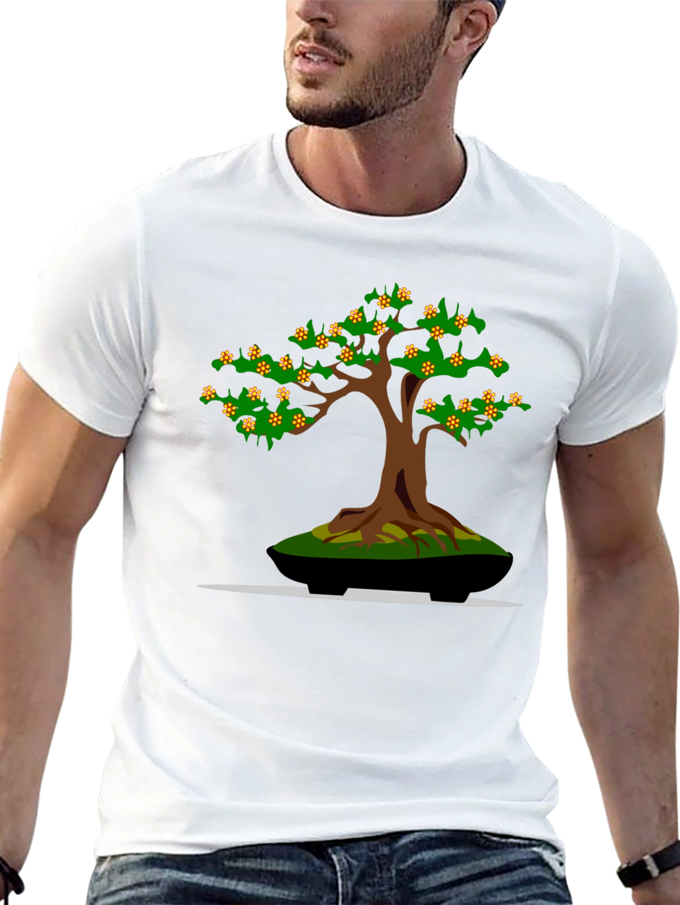 Camiseta Negra con Diseño de Bonsái Floreciente