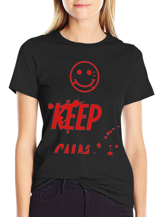 Camiseta Negra Keep Calm con Estampado Gráfico Rojo