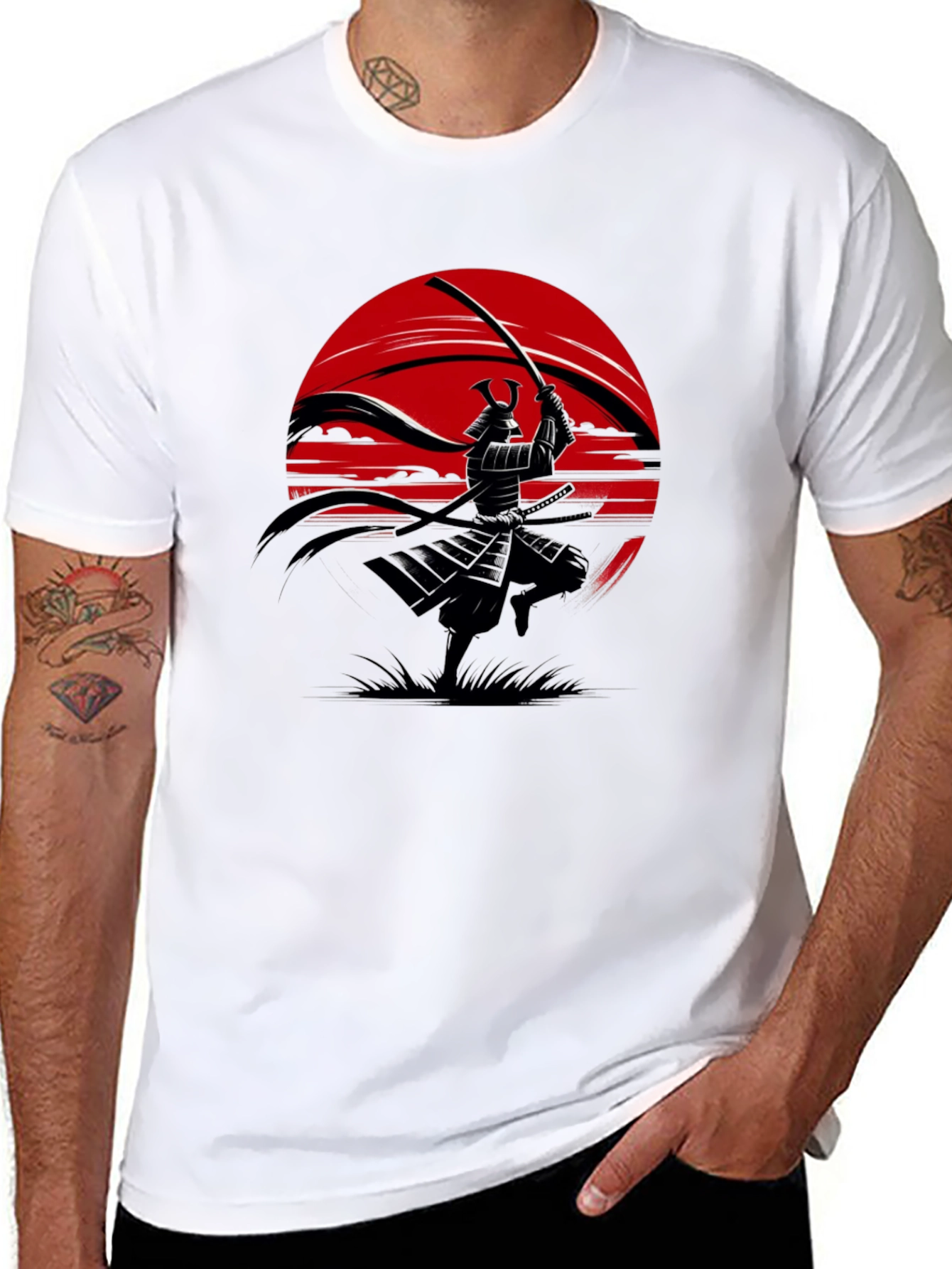 Camiseta Samurai Sol Rojo - Estilo Guerrero Japonés