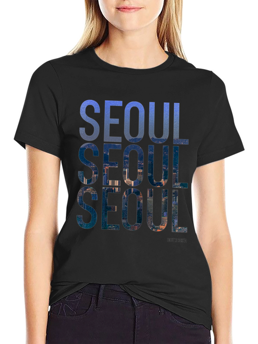 Camiseta Negra Seoul Corea del Sur Diseño Urbano