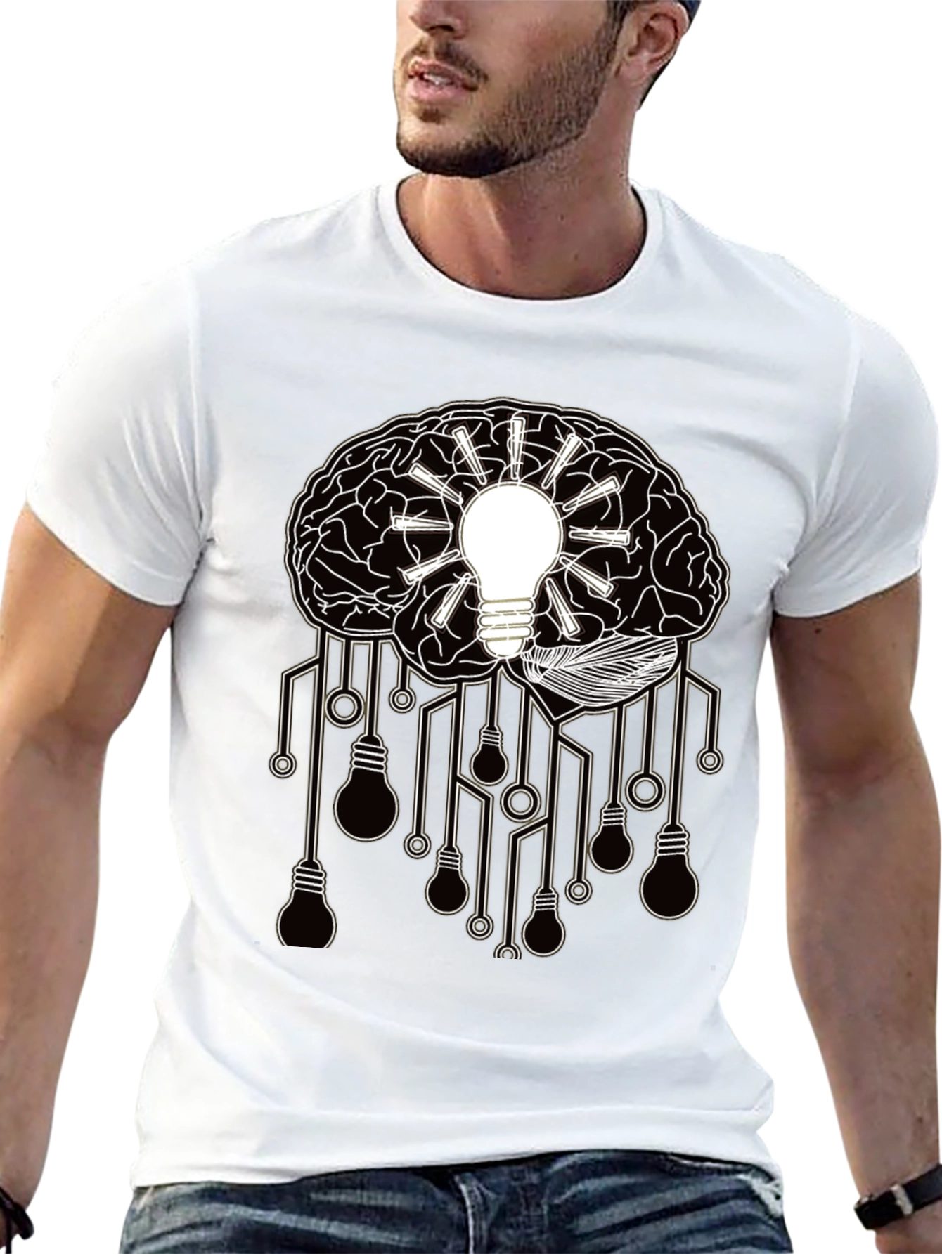 Camiseta Negra con Diseño Cerebral de Ideas