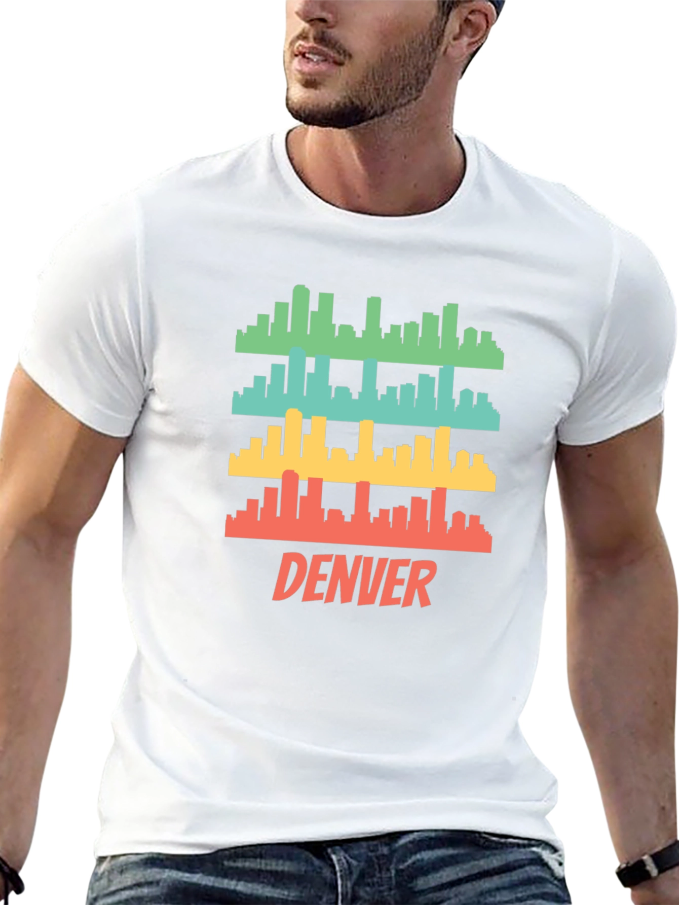 Camiseta Hombre Negra con Diseño Retro de Denver