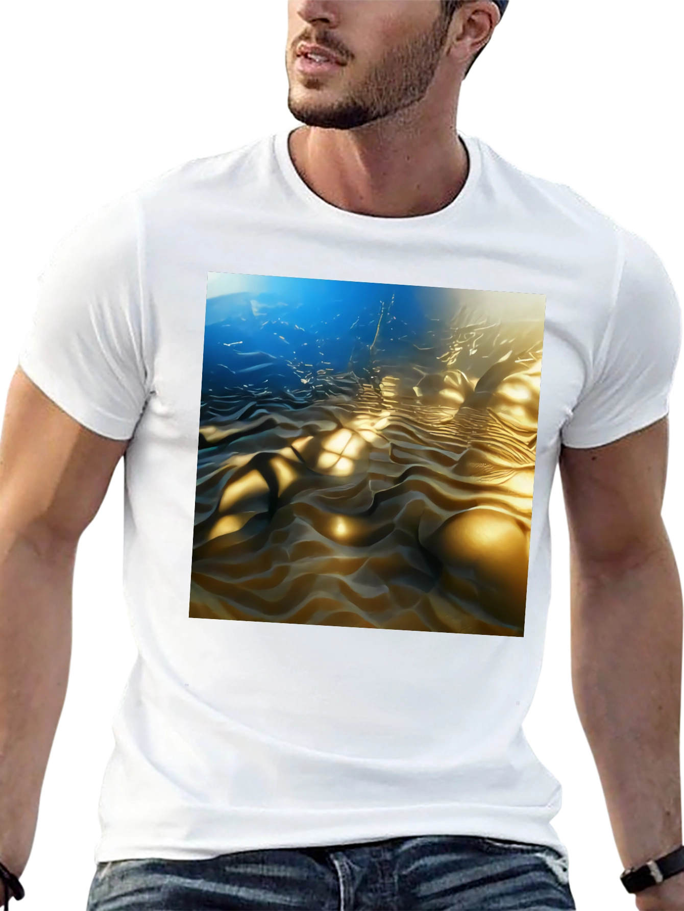 Camiseta Negra con Diseño Abstracto Ondulado