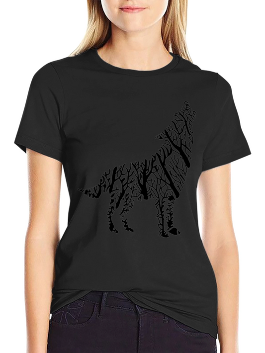 Camiseta Negra Hombre Lobo Árbol