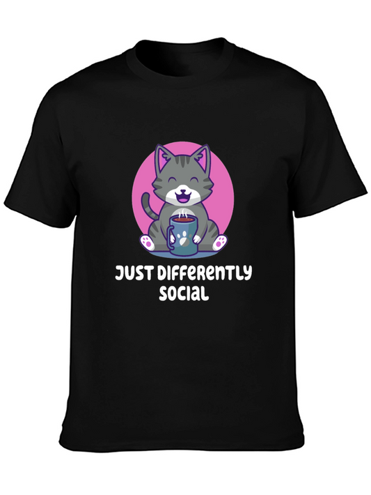 Camiseta Negra Social Diferente con Gato Adorable