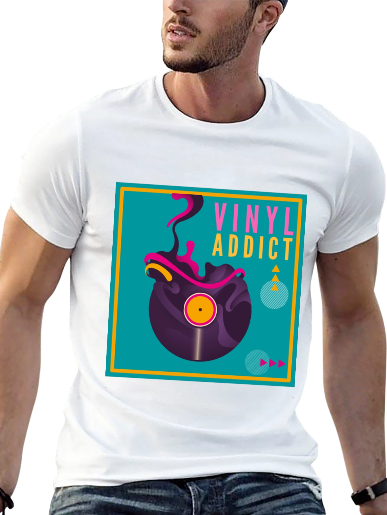 Camiseta Negra Vinyl Addict para Amantes de la Música