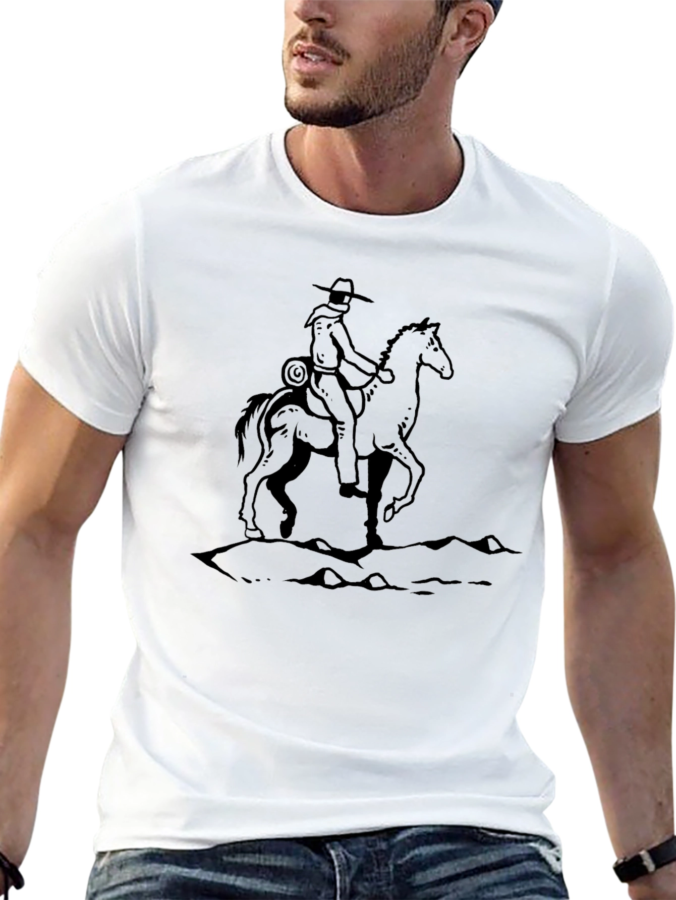 Camiseta Negra con Diseño Vaquero a Caballo