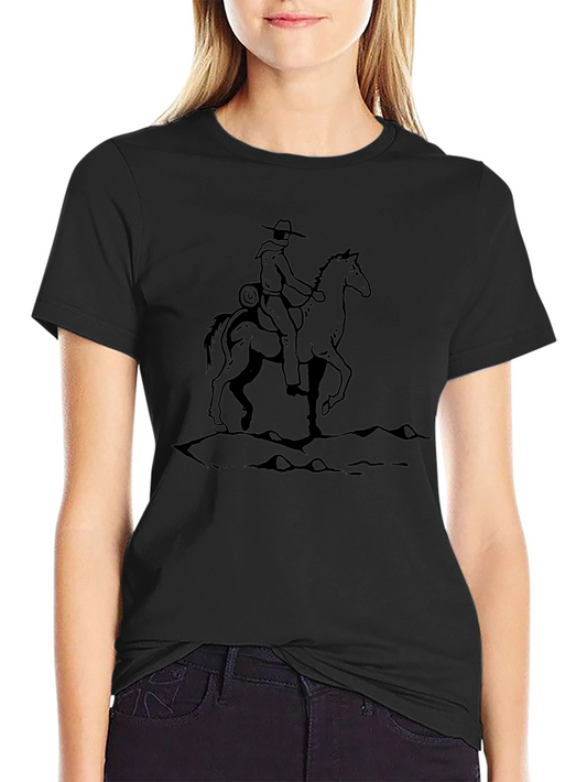 Camiseta Negra con Diseño Vaquero a Caballo