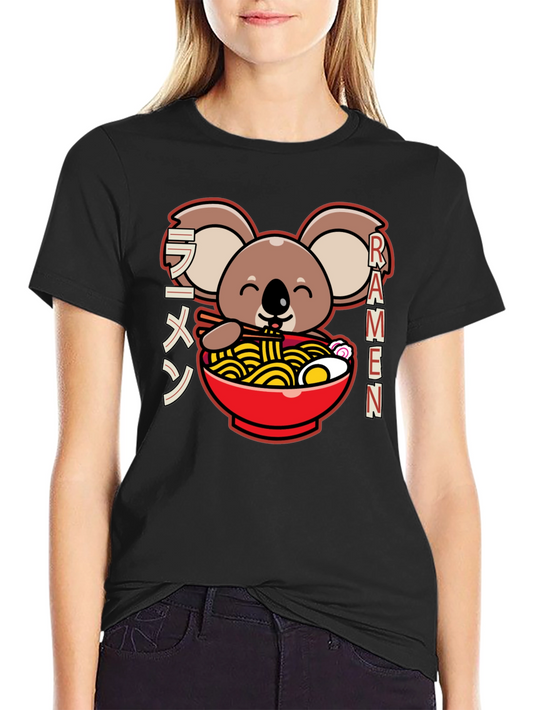 Camiseta Negra Koala Ramen - Estilo Japonés Kawaii
