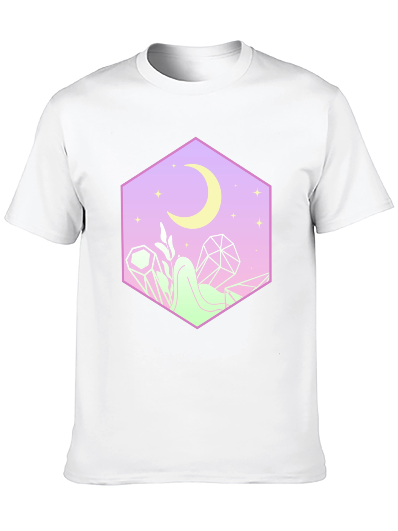 Camiseta Negra con Diseño Místico de Luna y Cristales