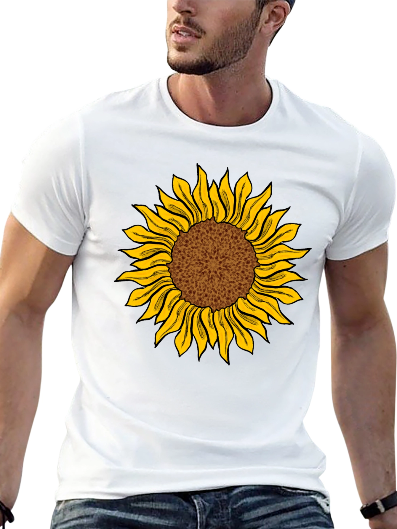 Camiseta Negra con Girasol Estampado