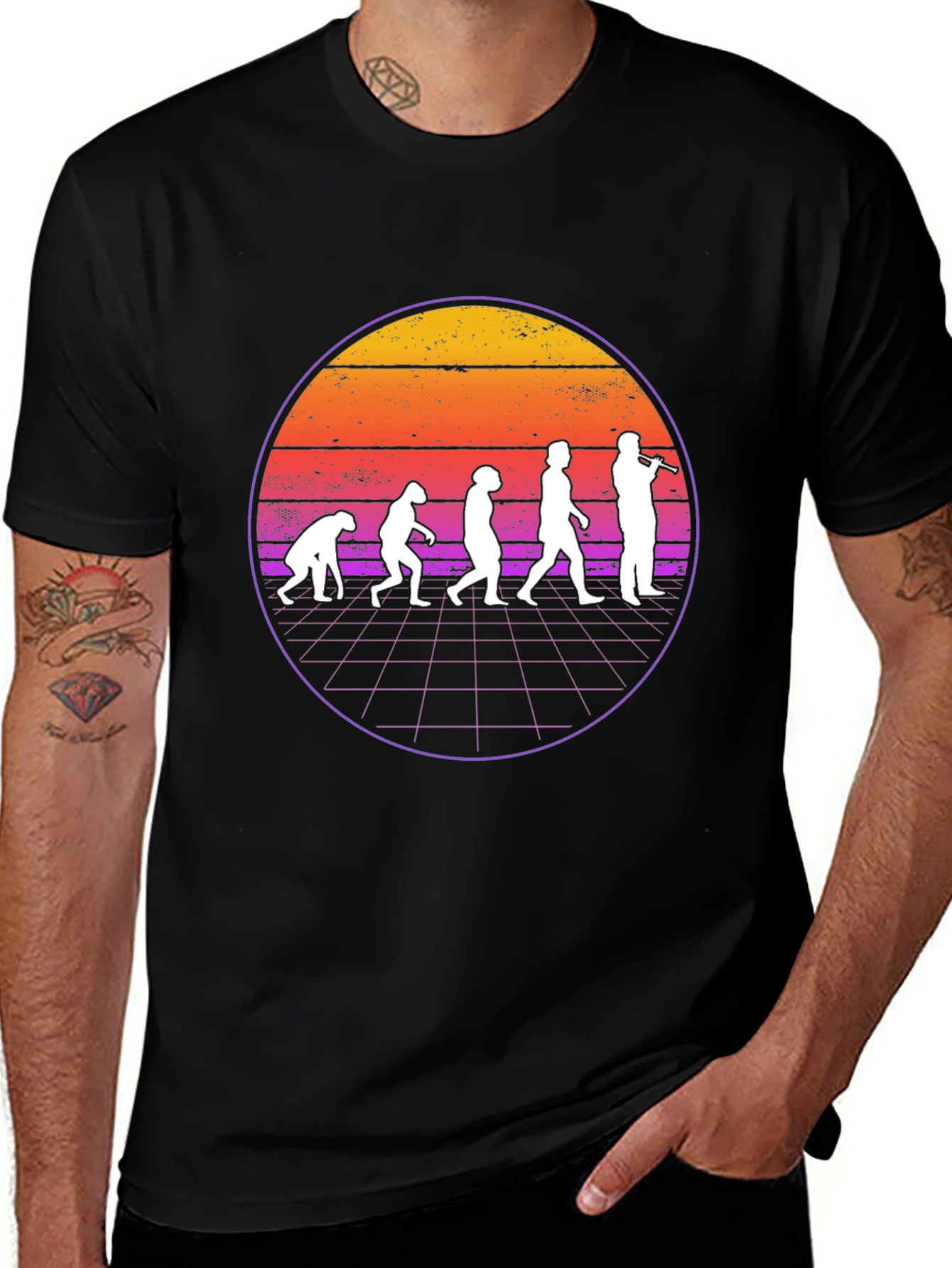 Camiseta Hombre Evolución Flautista Diseño Retro