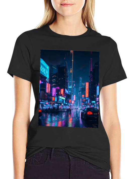 Camiseta Negra con Diseño Urbano Neón