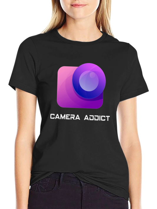 Camiseta Negra Camera Addict para Amantes de la Fotografía