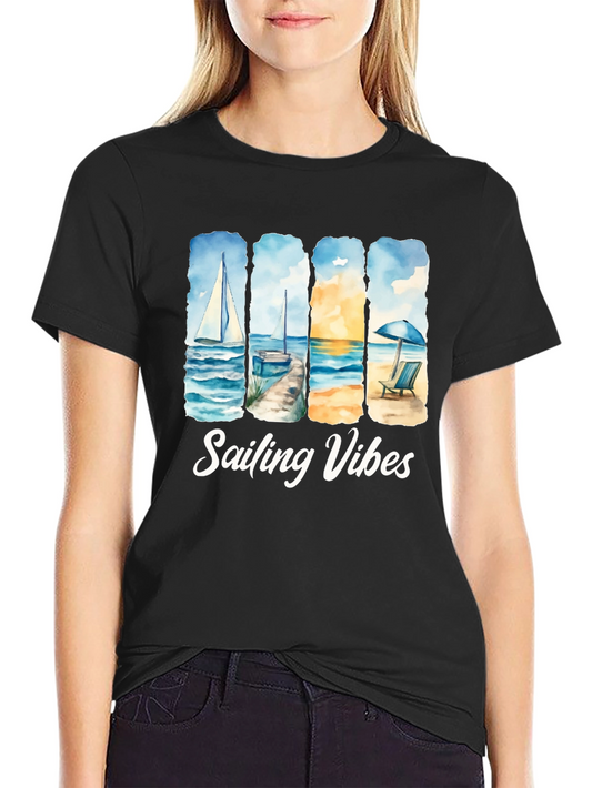 Camiseta Negra Sailing Vibes Estampada