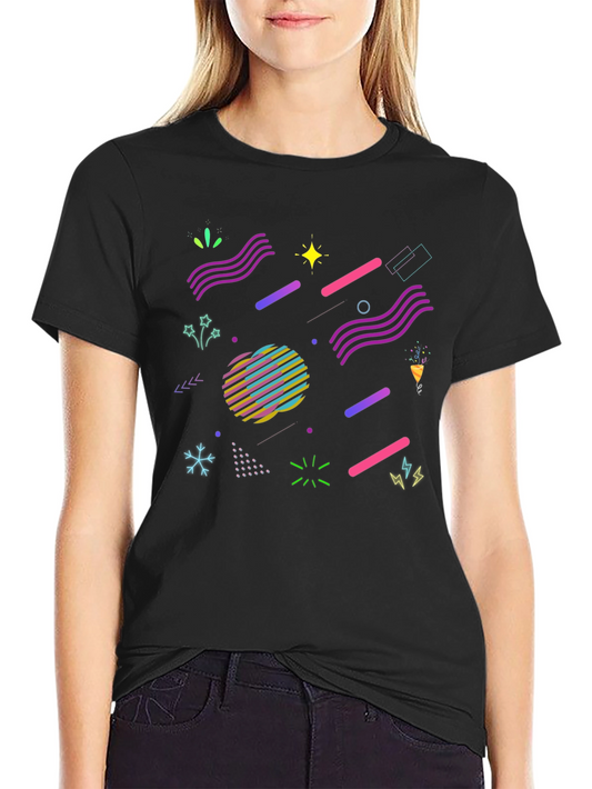Camiseta Negra con Diseño Geométrico Retro