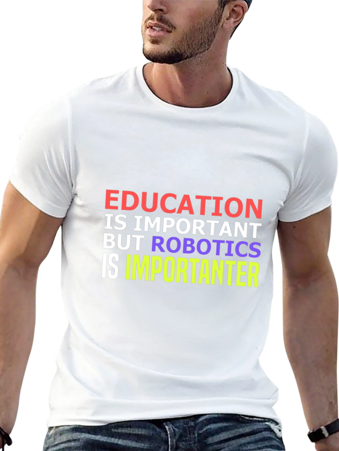 Camiseta Negra: Educación vs Robótica - ¡Importancia Divertida!