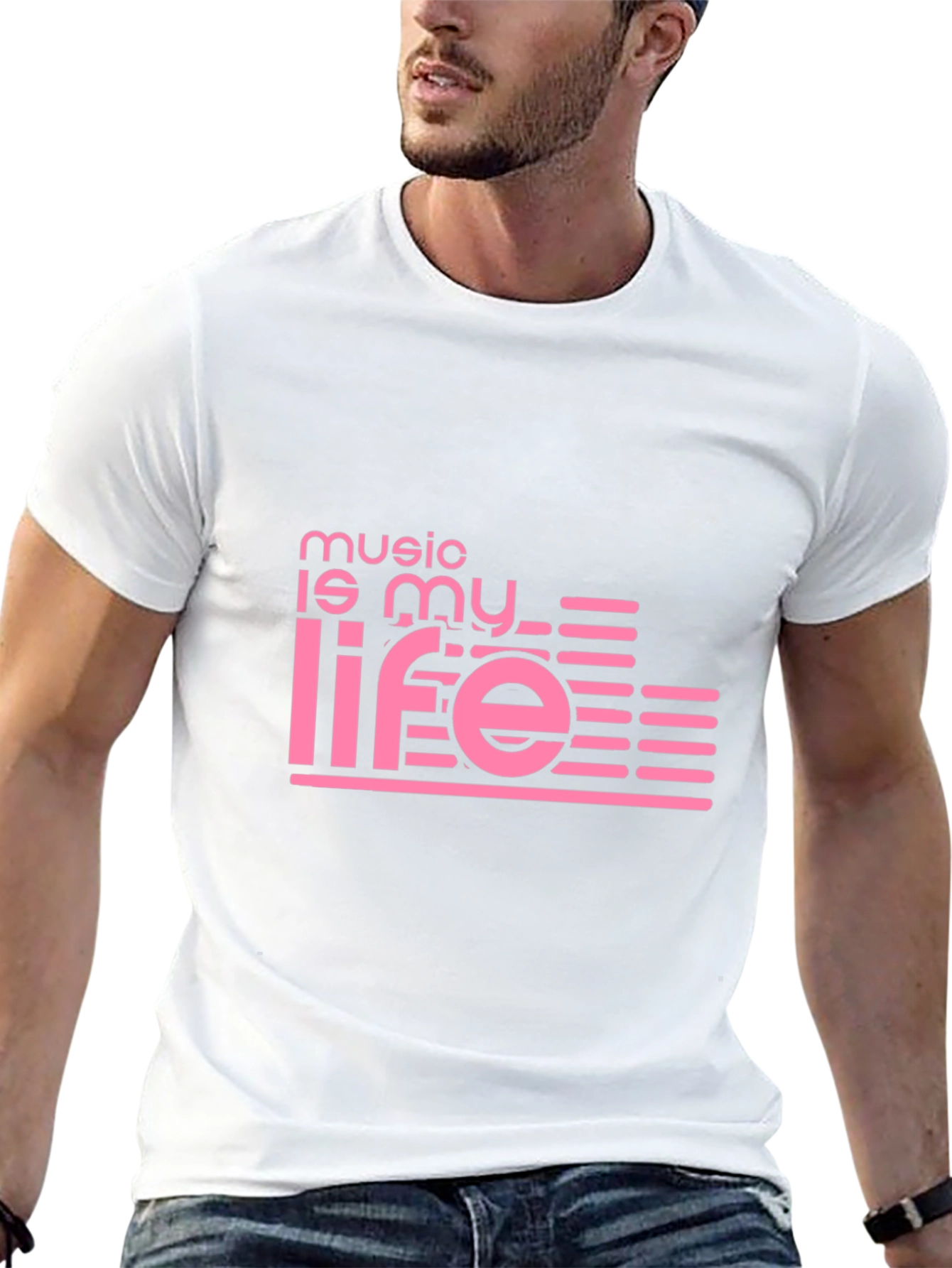 Camiseta Negra Music is My Life Diseño Moderno