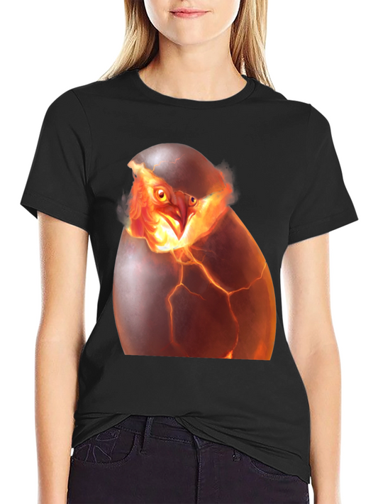 Camiseta Negra con Diseño de Ave Fénix Rompiendo Huevo