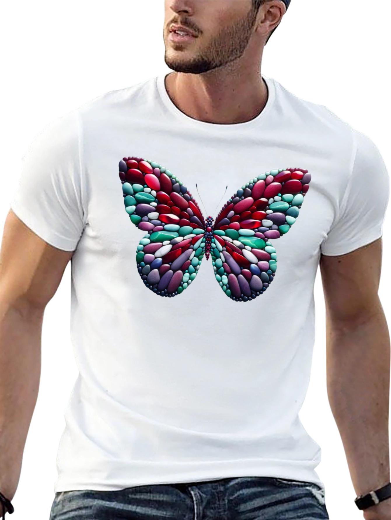 Camiseta Negra con Mariposa de Diseño Abstracto