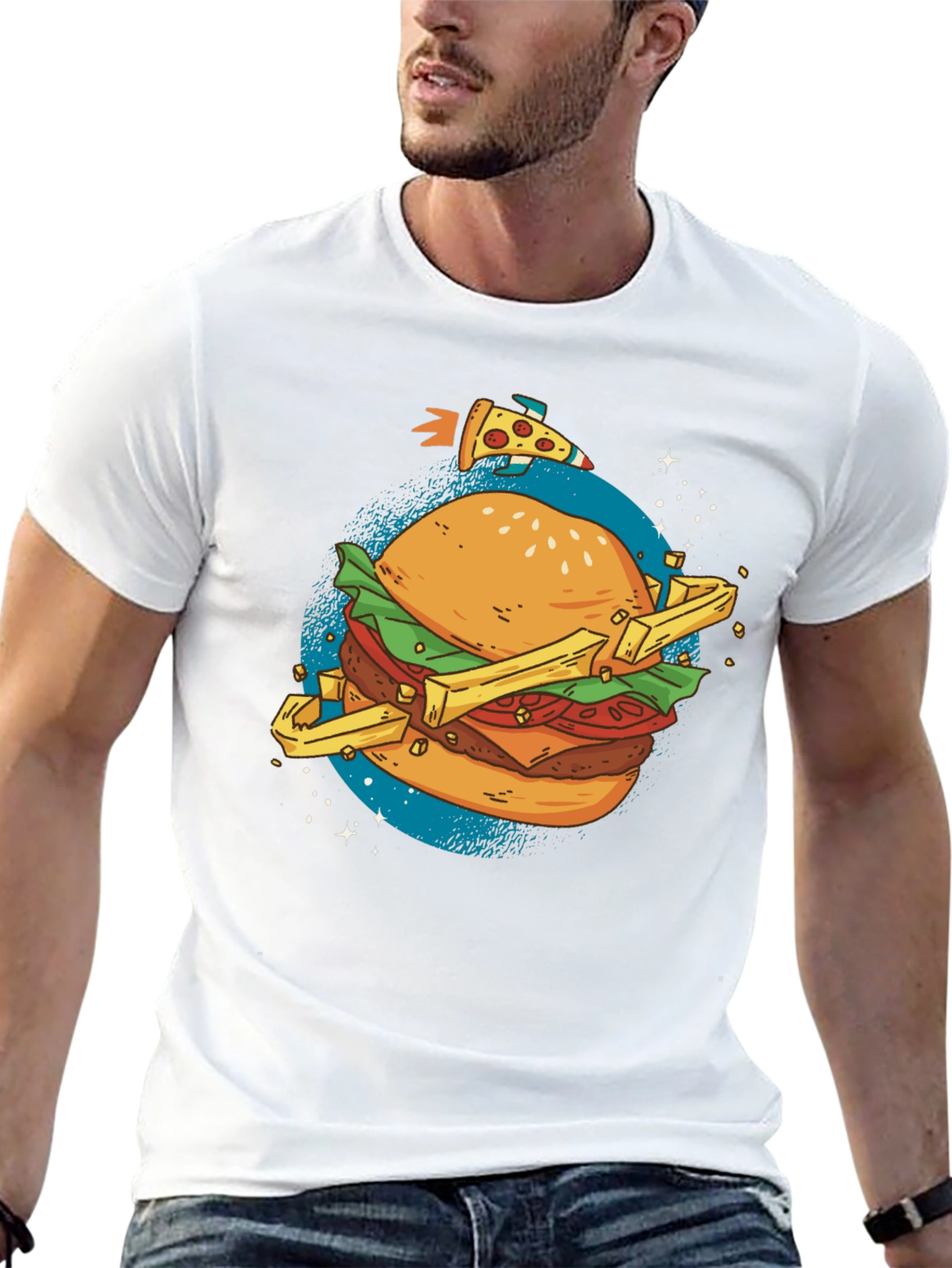Camiseta Negra Estampada Hamburguesa Espacial
