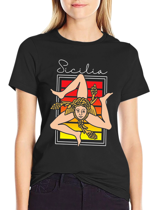 Camiseta Negra Sicilia Trinacria Diseño Único