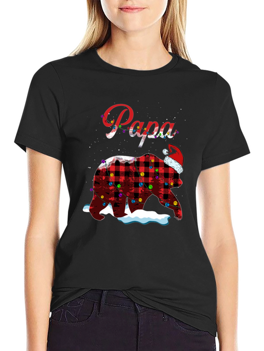 Camiseta Papa Oso Navideño a Cuadros con Luces
