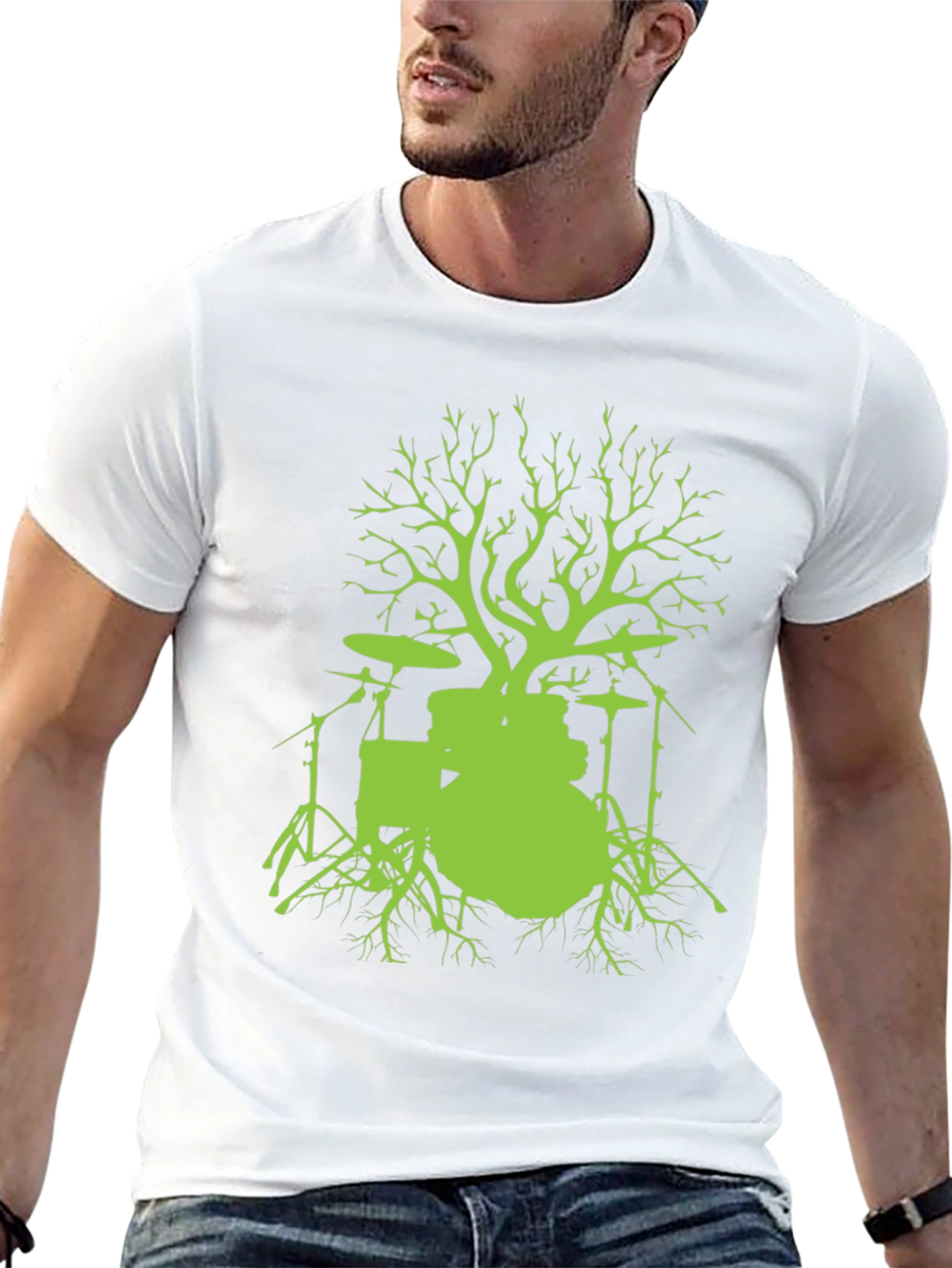 Camiseta Negra con Diseño de Batería Árbol