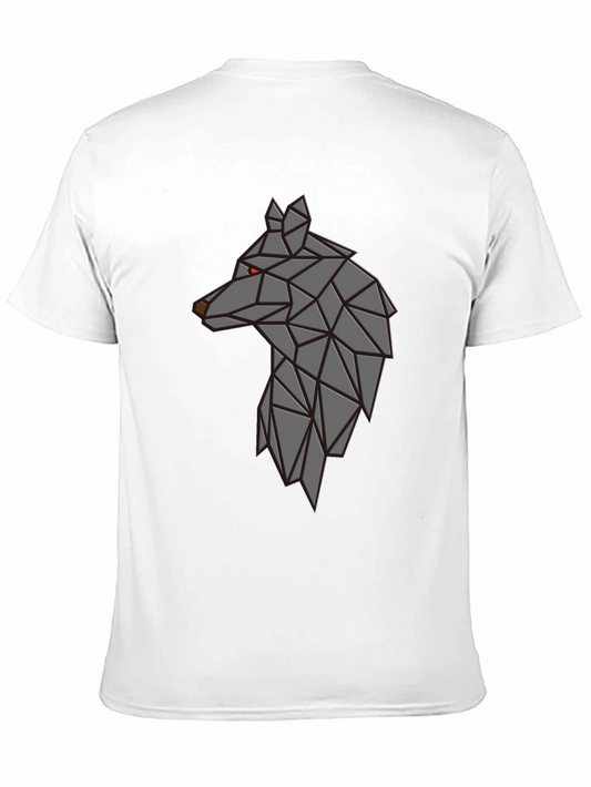 Camiseta Negra Hombre - Diseño Lobo Geométrico