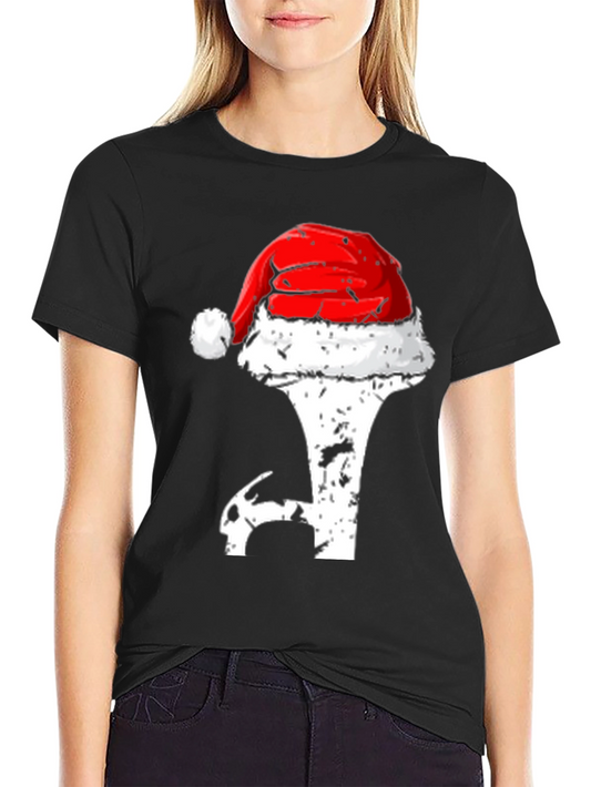Camiseta Negra Navideña Golfista con Gorro de Papá Noel