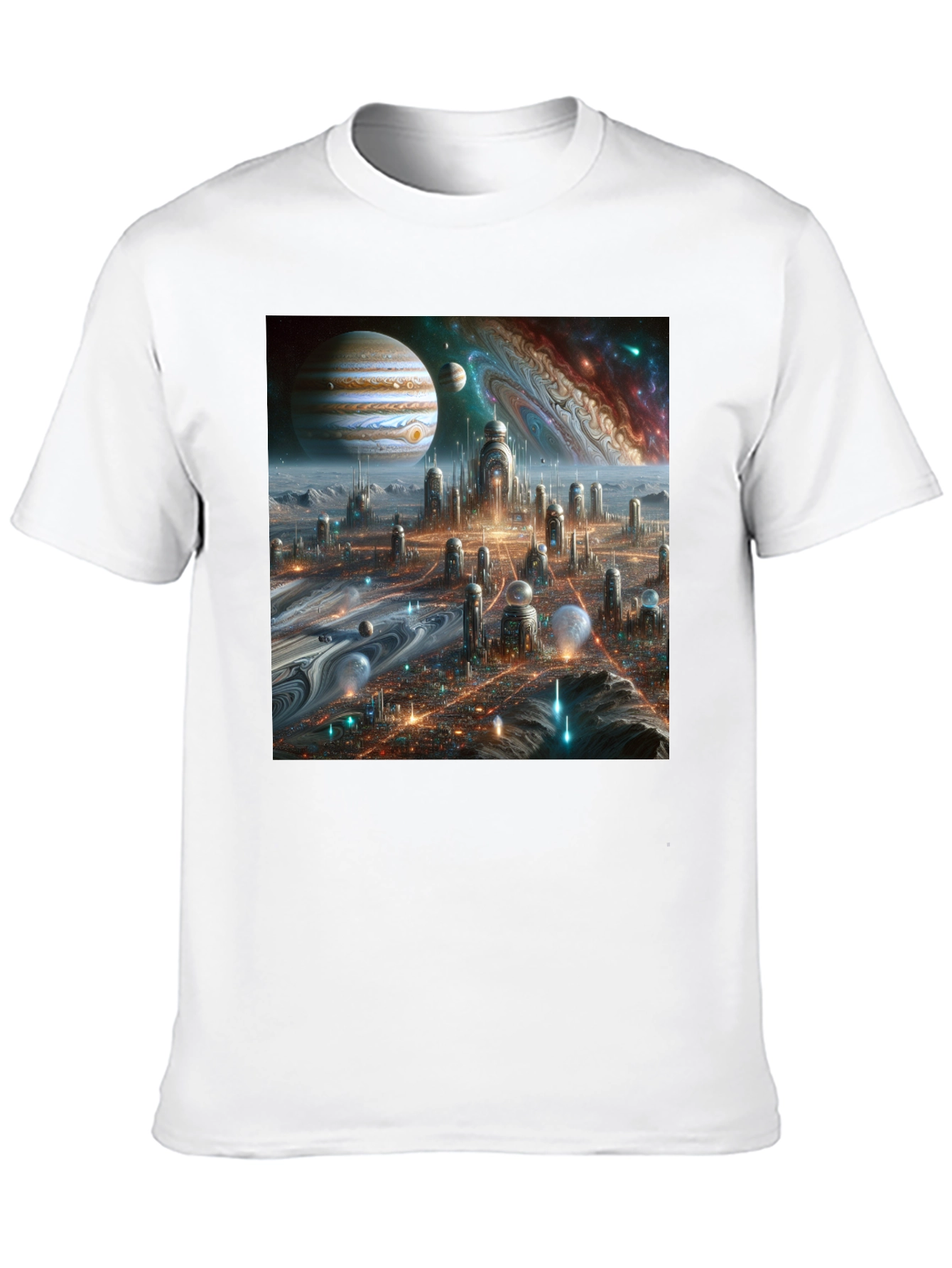 Camiseta Negra Futurista Ciudad Espacial